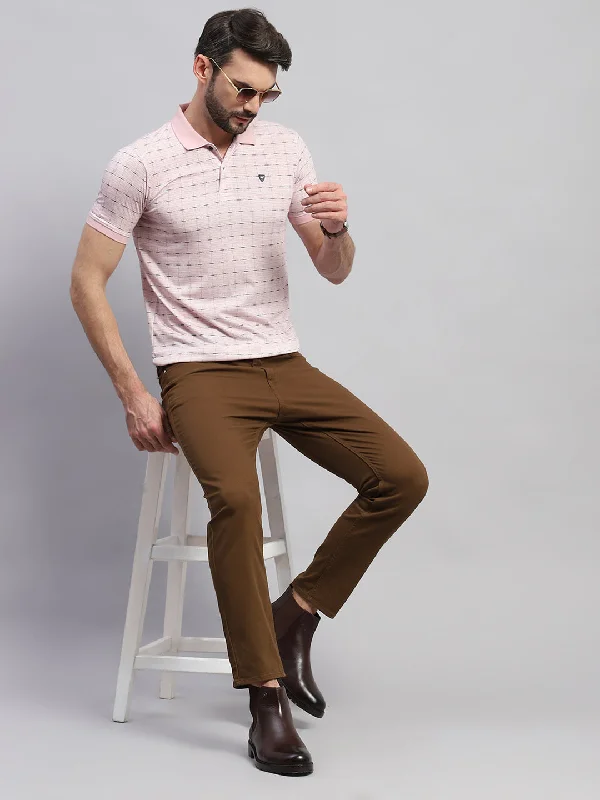 Men Pink Printed Collar Half Sleeve T-Shirt