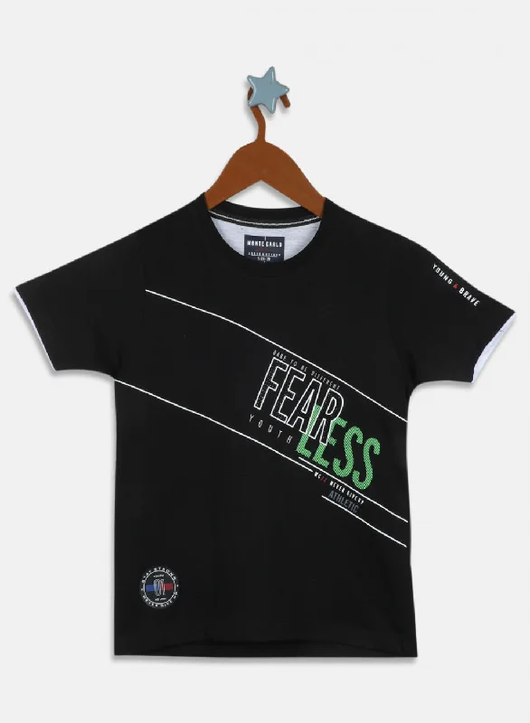 Boys Black Printed T-Shirt