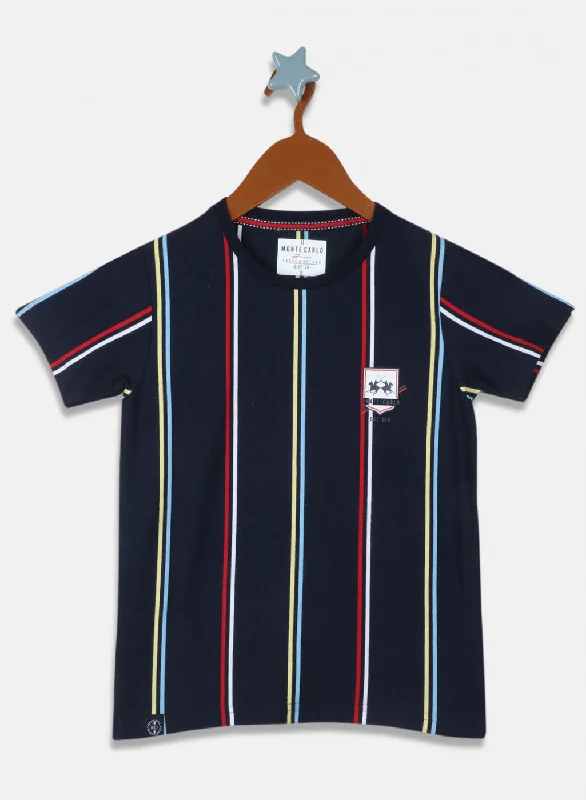 Boys Navy Blue Stripe T-Shirt