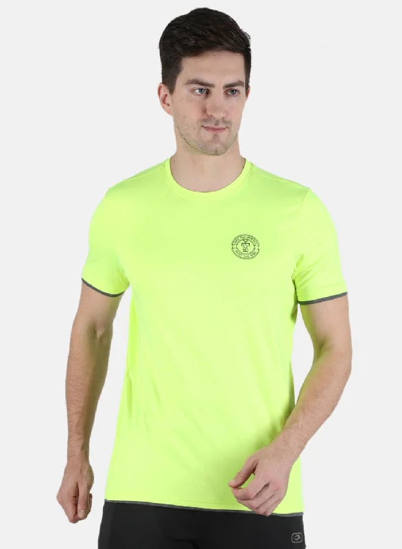 Men Neon Green Self Design Round Neck T-Shirt