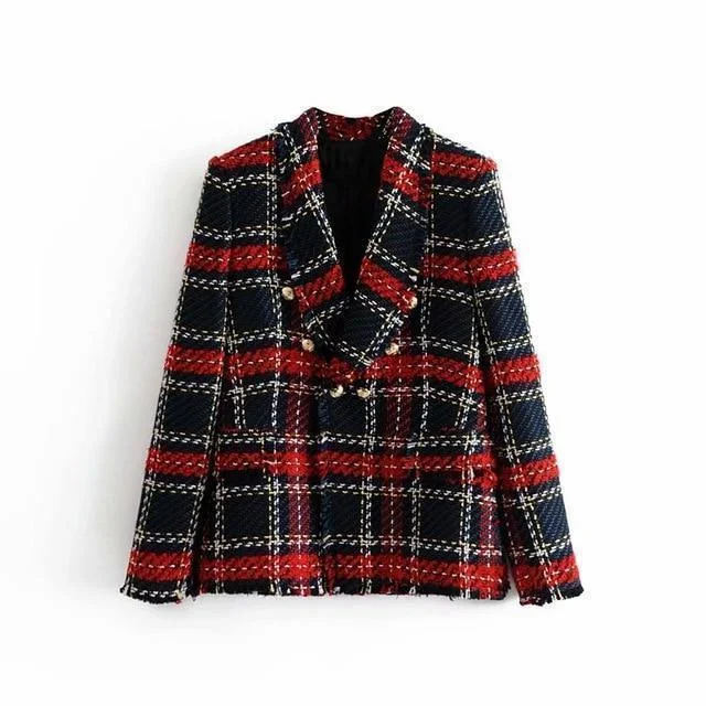 Women Plaid Tweed Blazer Women - Casual - Plaid