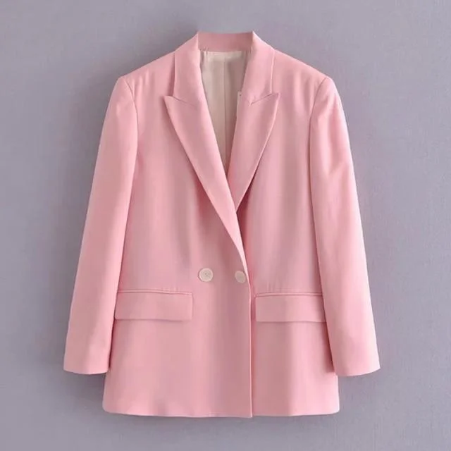 Women Pink Double Breasted Blazer Women - Formal-Business - Plain-Solid