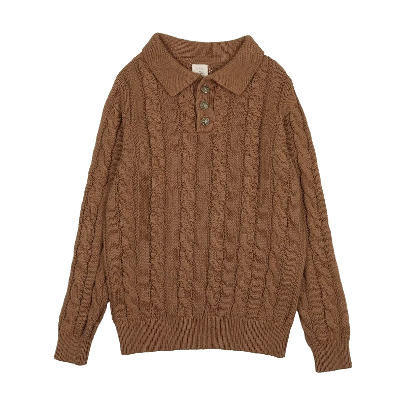 Analogie Camel Cable Knit Polo