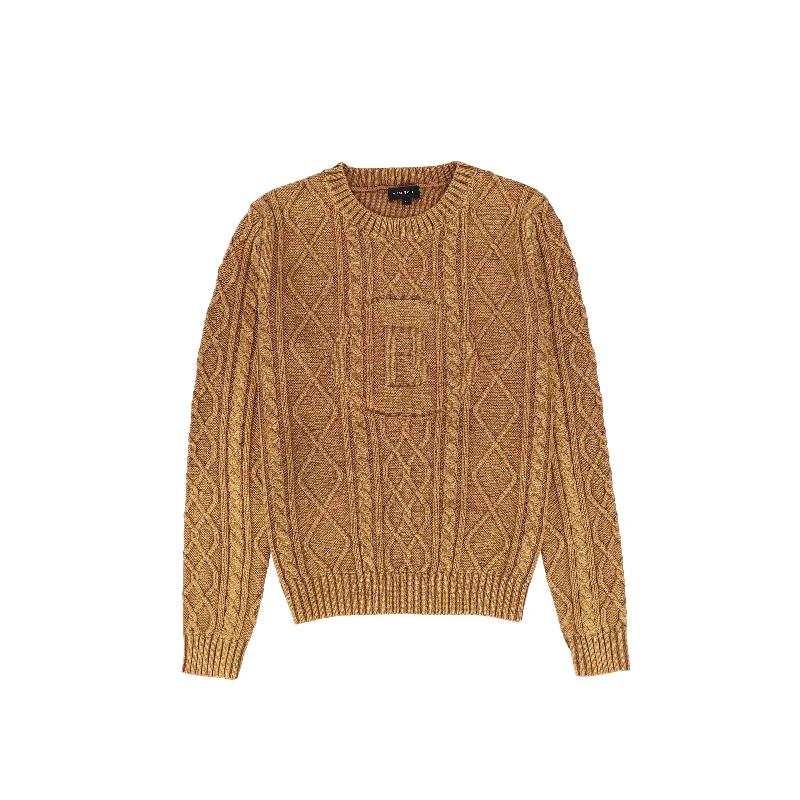 Bamboo Camel Braided Embroidered Knit Sweater