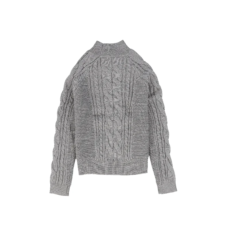 Bamboo Light Grey Braided Knit Mock Neck Sweater