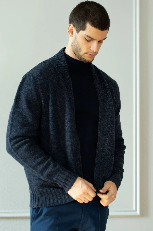 Men's Merino wool Turtleneck Zip Cardigan