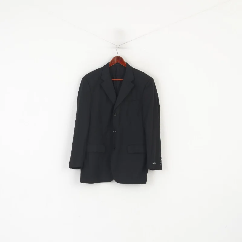 Daniel Grahame Men 42 Blazer Black Wool Blend Shoulder Pads Single Breasted Jacket