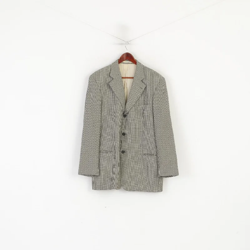 Massimo Datti Men 52 42 Blazer Grey Italy Wool Vintage Micro Check Banero Single Breasted Shoulder Pads Jacket