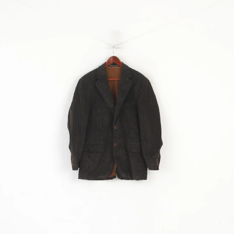 Benvenuto Men 52 42 Blazer Brown Cotton Striped Vintage Corduroy Single Breasted Jacket