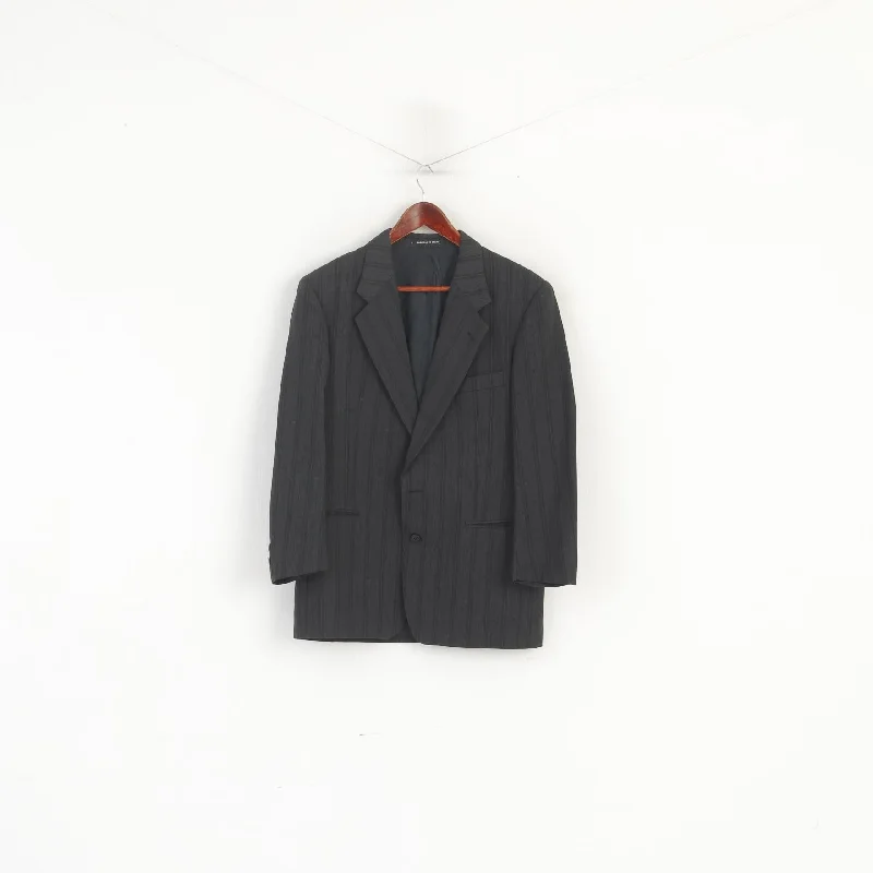 Yves Saint Laurent Men 38 Blazer Charcoal Striped Wool Single Breasted France Jacket