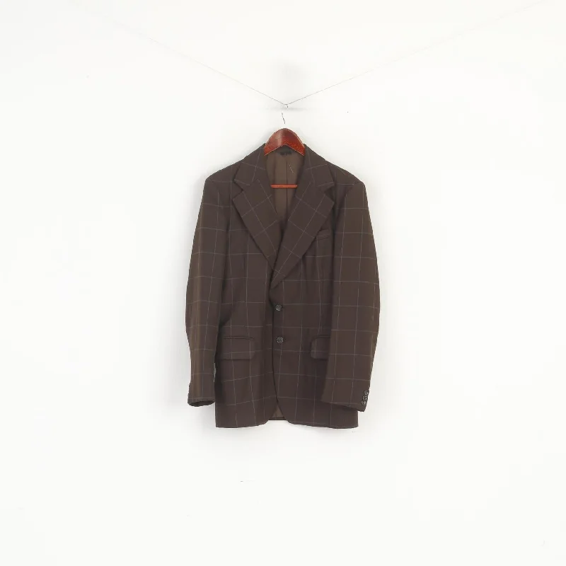 Vintage Men S Blazer Brown Check Terylene Wool Blend Single Breasted Jacket