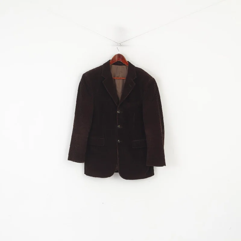 Renzo Cavalli Men 38 Blazer Brown Corduroy Cotton Vintage Single Breasted Jacket