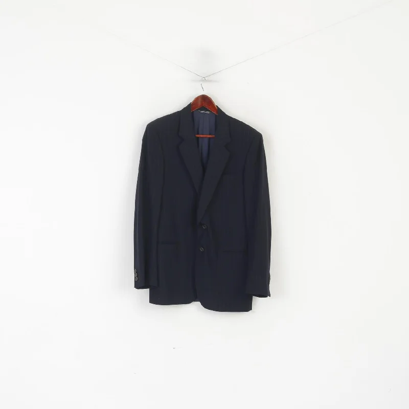 Nino Danieli Men 50 40 Blazer Navy Striped Wool Made in Italy Single Breasted Jacket