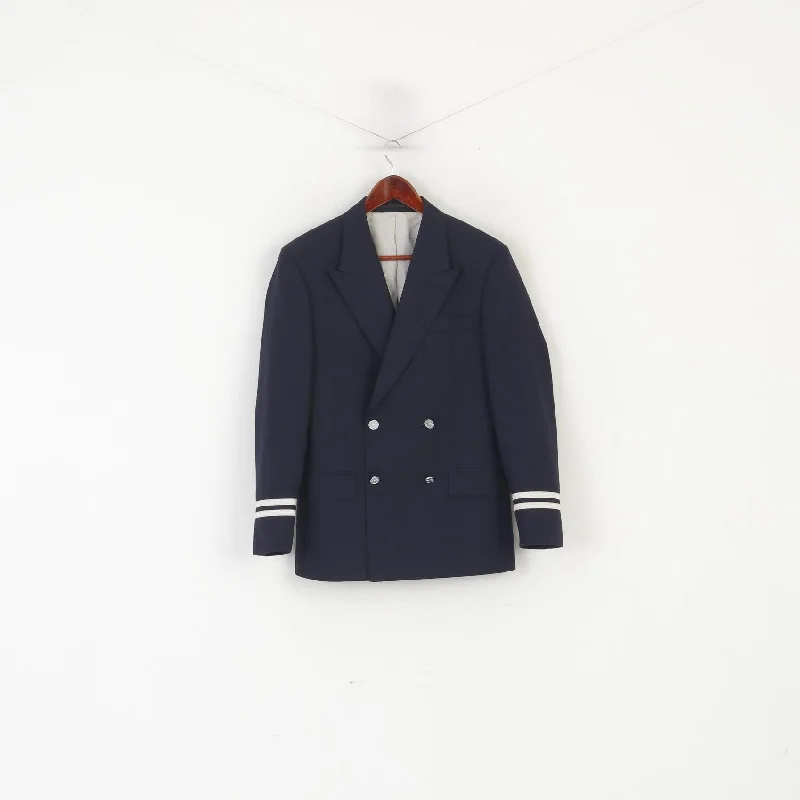 Julien Macdonald Men 34 Short Blazer Navy Wool Marine Double Breasted Jacket