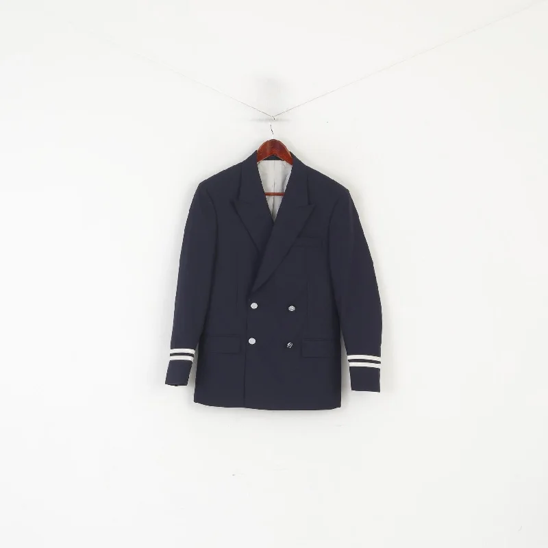 Julien Macdonald Men 34 Short Blazer Navy Wool Marine Double Breasted Jacket