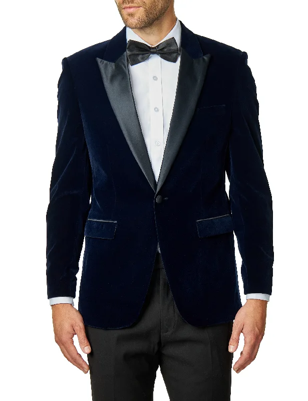 DINNER GARY – NAVY SOFT VELVET TUXEDO JACKET