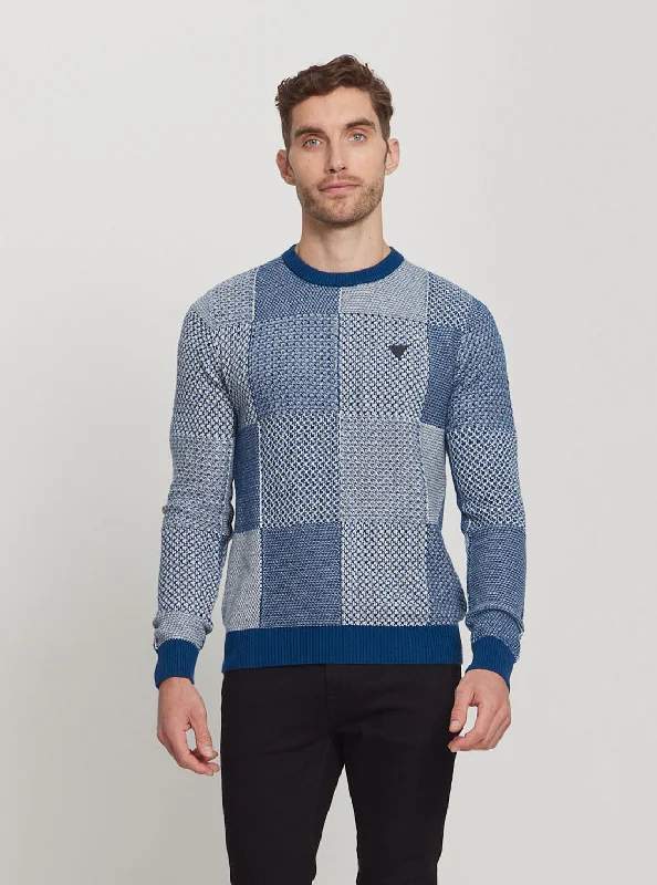 Eco Blue Bridger Patchwork Knit Jumper