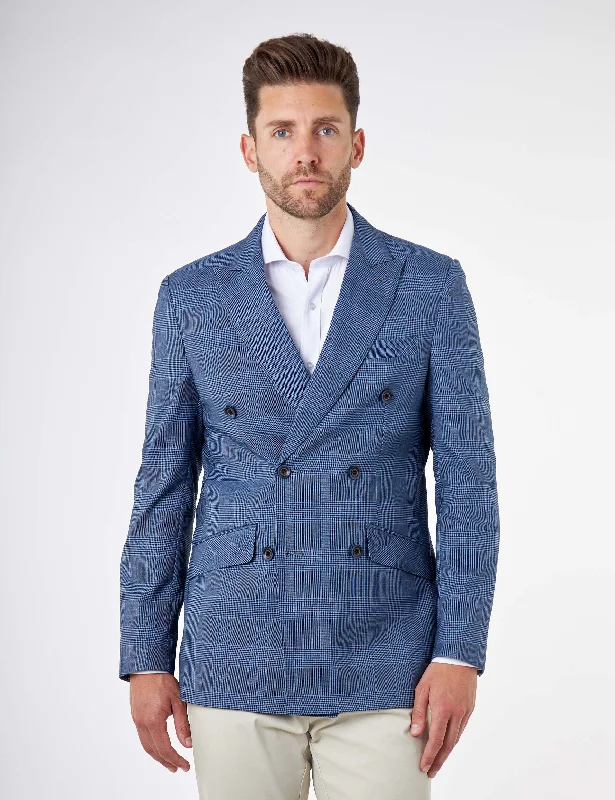 EKON – Blue Price of Wales Check Tailored Double Breasted Jacket