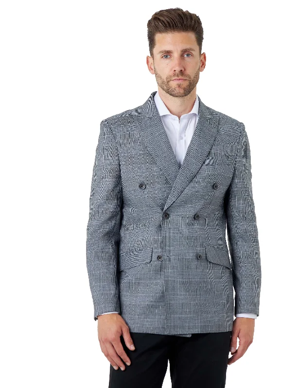 EKON – Grey Prince of Wales Check Double Breasted Suit Jacket