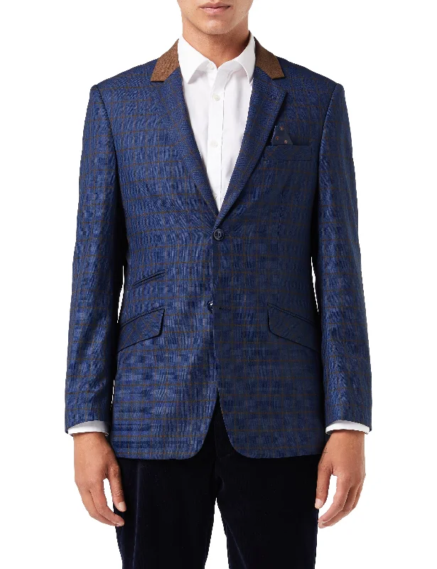 FALCO – Windowpane Check Tan on Navy Blazer