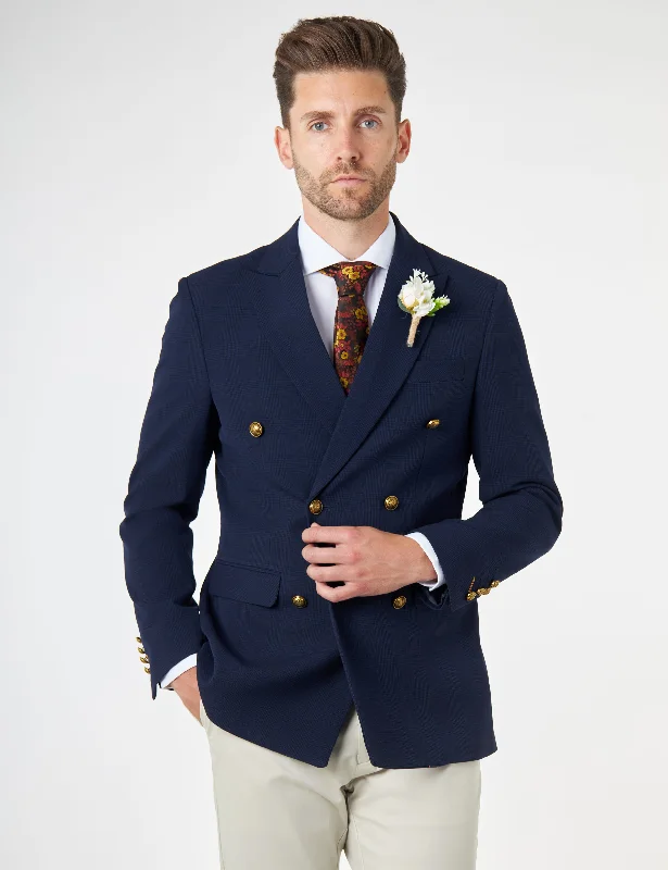 FINLEY – Navy Prince of Wales Check Double Breasted Jacket