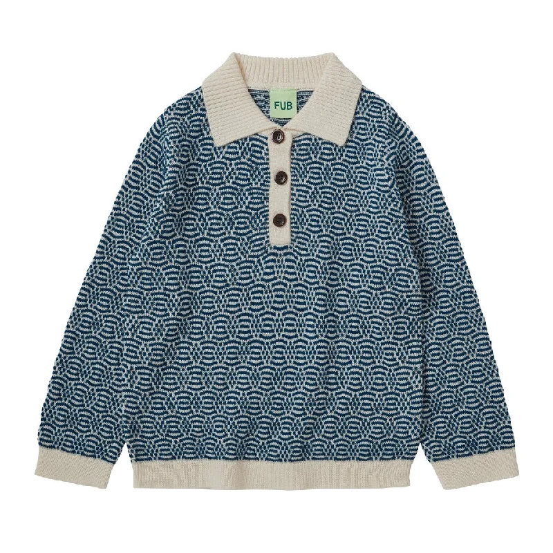 Fub Ecru/Pond Blue Polo Sweater