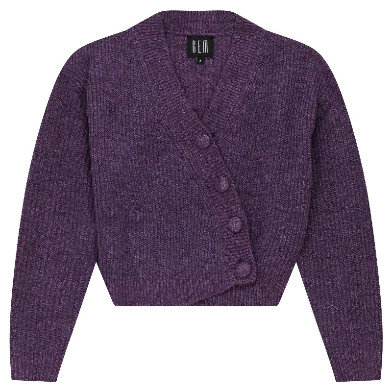 Gem Plum Crossed Button Cardigan