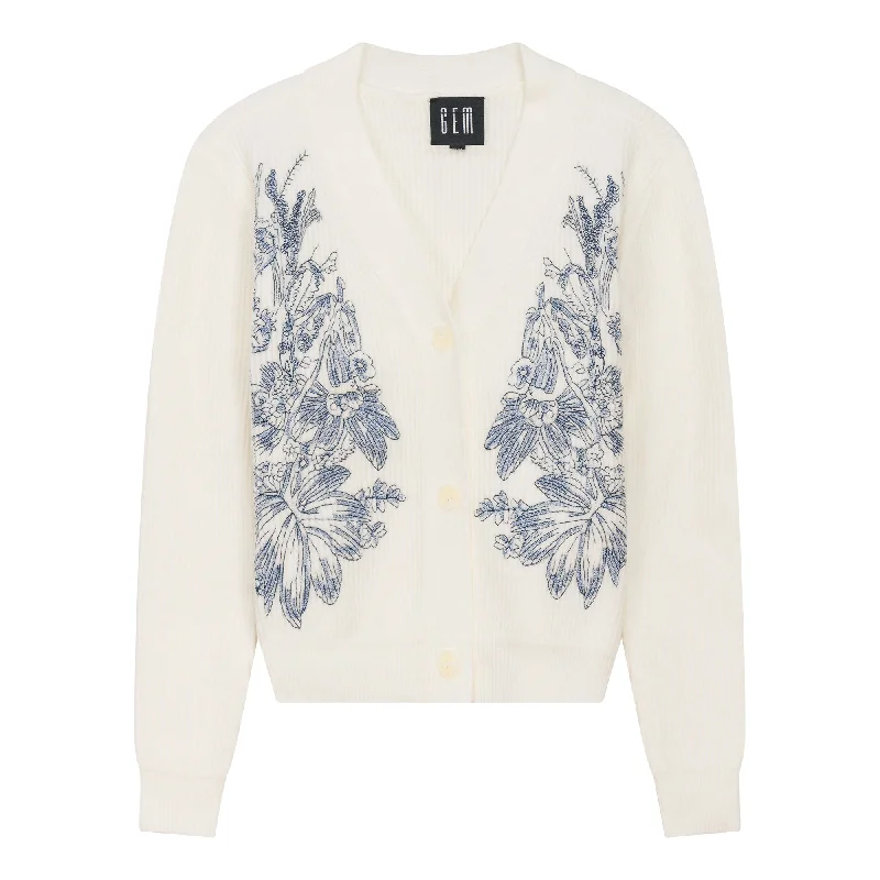 Gem Winter White Embroidered Cardigan