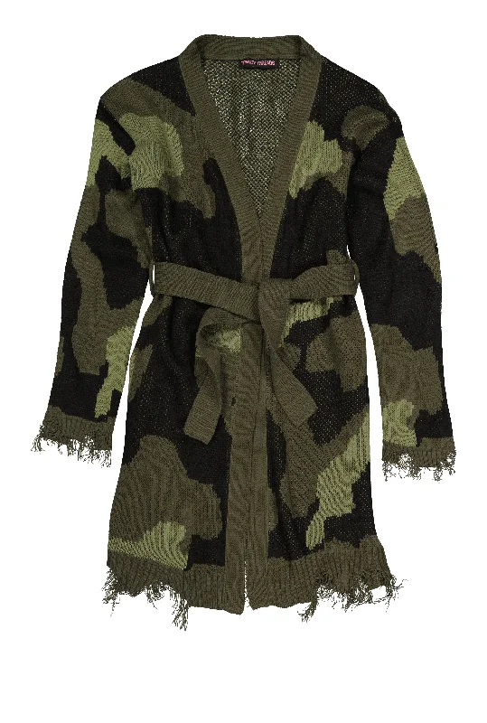 Girls Camo Tie Waist Belted Cardigan