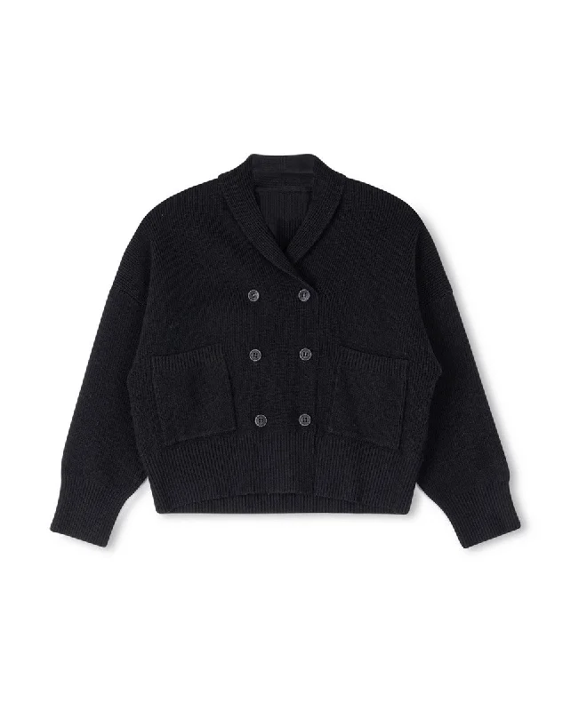 Harper James Black Double Breasted Chunky Knit Cardigan