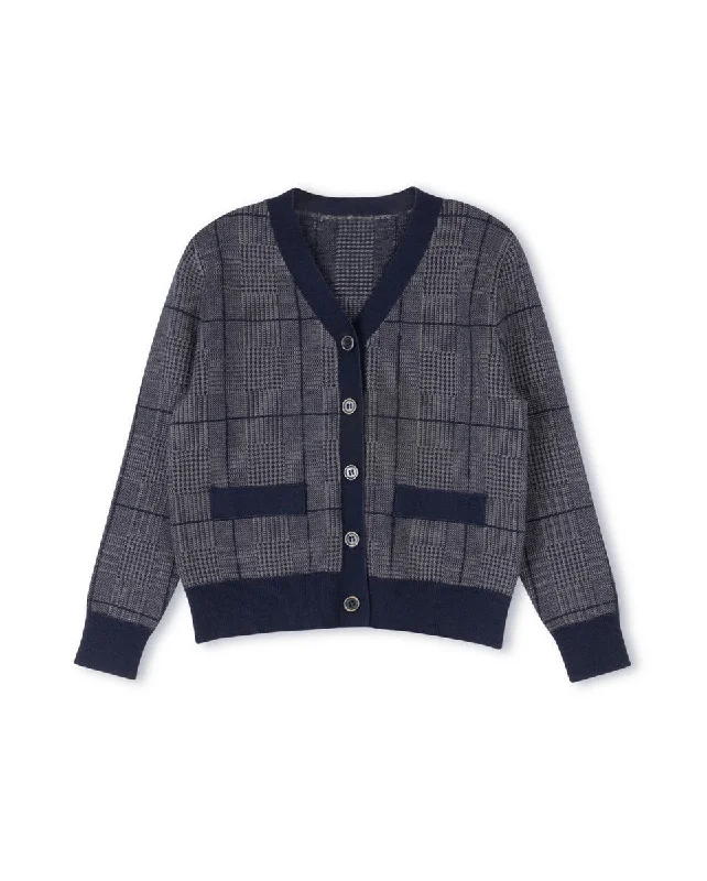 Harper James Charcoal Checked Houndstooth Trimming Cardigan