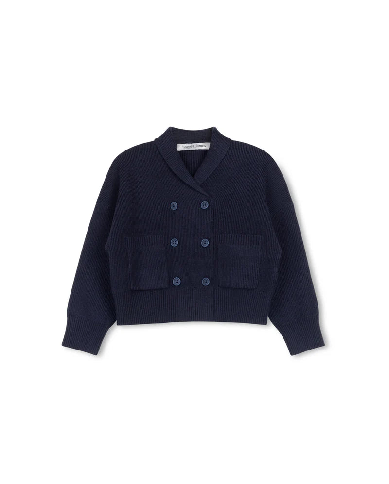 Harper James Navy Double Breasted Chunky Knit Cardigan