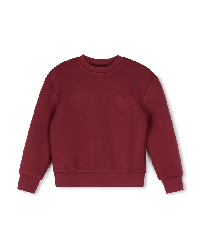 Hello Yellow Burgundy Embossed Heart Sweatshirt