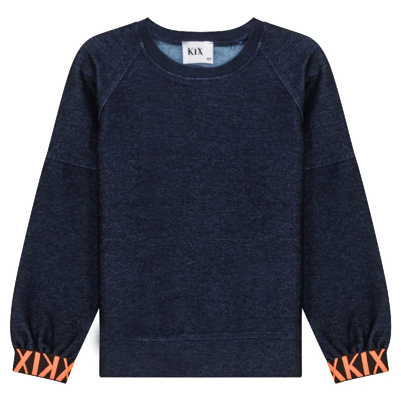 Kix Denim/Orange Elastic Cuff Sweatshirt