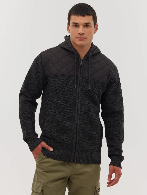 Kravitz Quilted Yoke Hooded Zip-Up Sweater