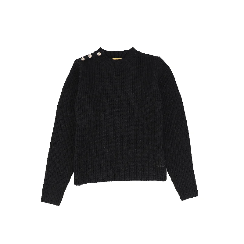 Le Bourdon Black Ribbed Button Shoulder Sweater