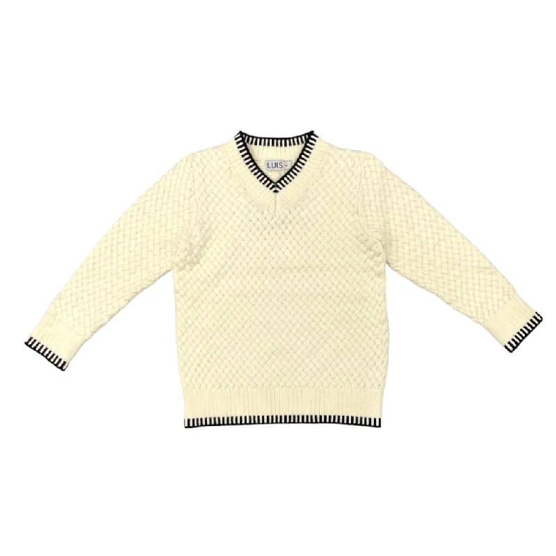 Luis Cream/Black Weave Kensington V-Neck Sweater