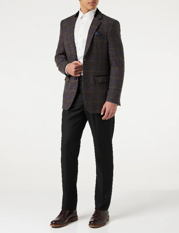 MADISON - BROWN TWEED CHECK PLAIN BLAZER