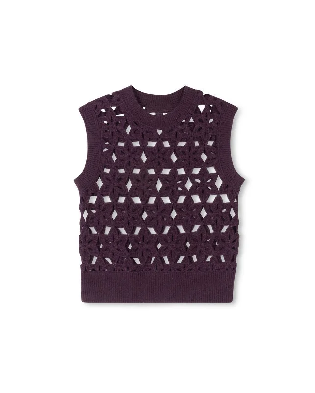 Mallory and Merlot Burgundy Flower Crochet Vest