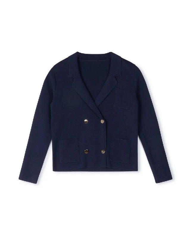 Mallory and Merlot Navy Ranger Silk Knit Double Breasted Blazer