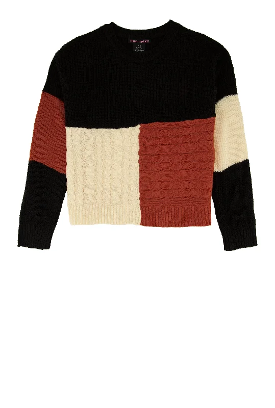 Girls Color Block Cable Knit Sweater