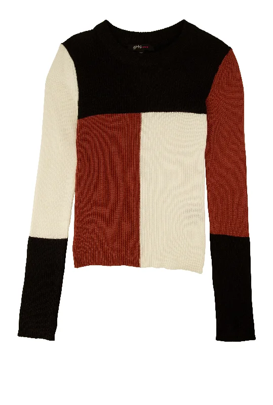 Girls Color Block Ribbed Knit Sweater