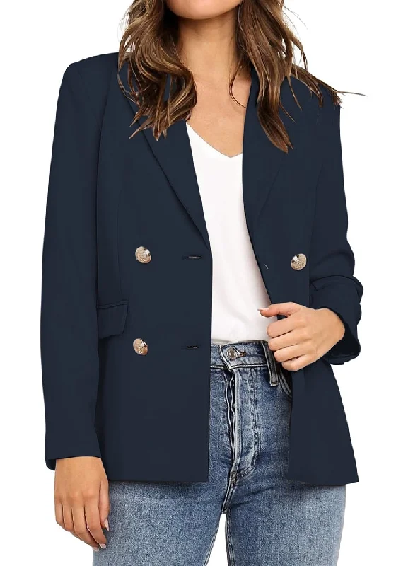 Navy Notch Lapel Double-Breasted Blazer