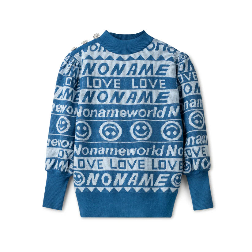 No Name Blue Printed Sweater