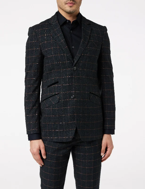 ORANGE GRID CHECK ON BLACK JACKET & WAISTCOAT