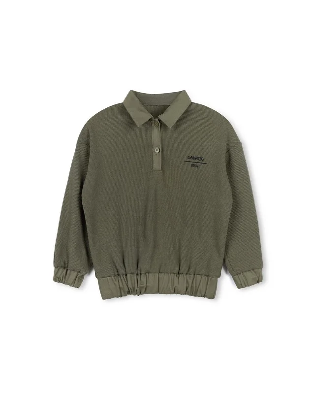 Phil and Phoebe Green Ribbed And Poplin Collared Sweatshirt