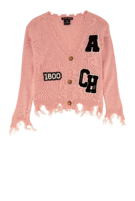 Girls Distressed Chenille Graphic Patch Cardigan