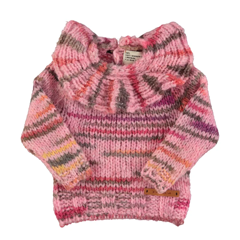 Piupiuchick Pink Knit Collar Baby Sweater