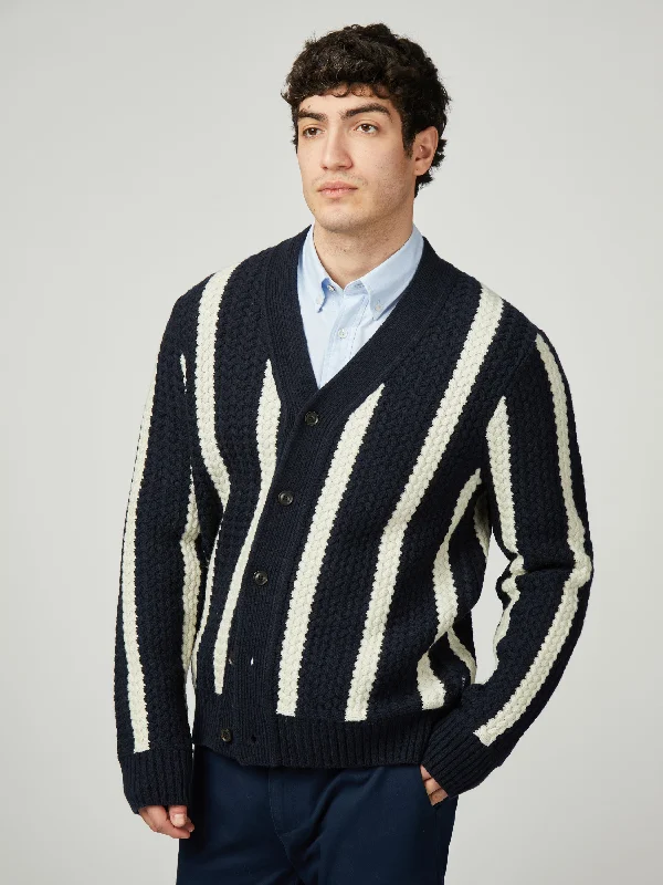 Textured Stripe Cardigan - Dark Navy