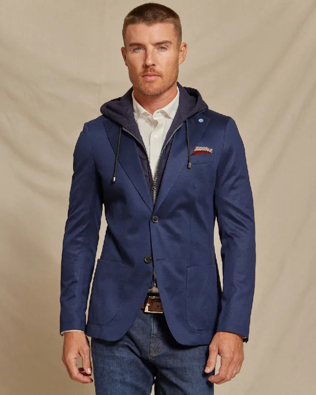 The Kane - Loro Piana Hoodie Button Out Soft Jacket - Navy Jersey